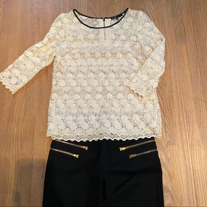 M cream lace with leather neck trim